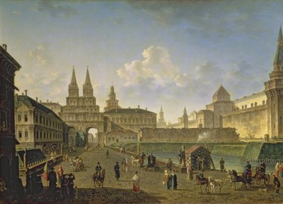 Veduta delle porte Voskresensky e Nikolsky e del ponte Neglinny da Tverskay Street a Mosca, 1811 da Fedor Yakovlevich Alekseev